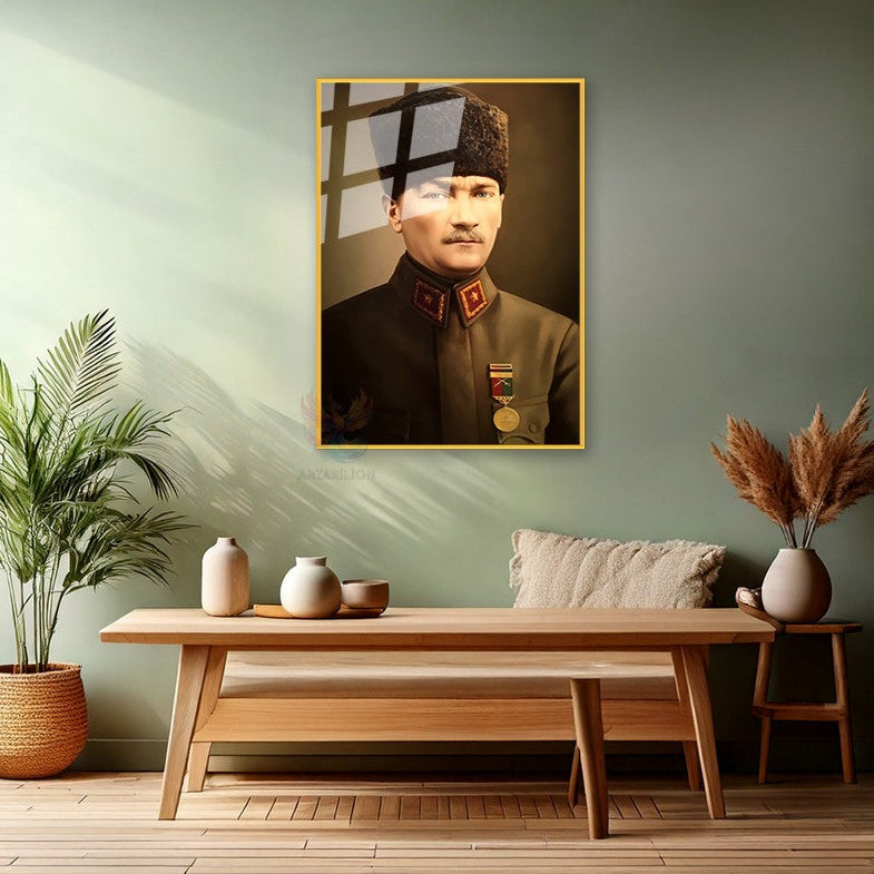 Metal Atatürk Portresi Çerçeveli Cam Tablo
