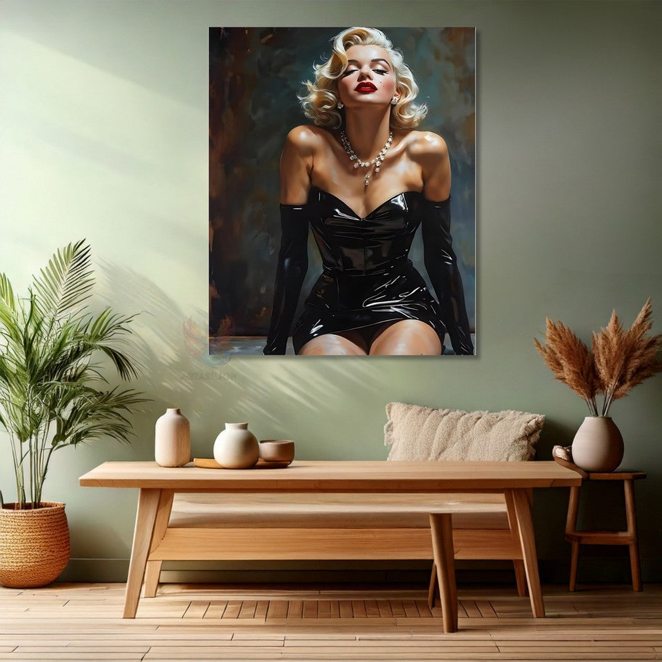 Marilyn Monroe in a Black Dress Canvas Painting Digital Print Office Home Painting