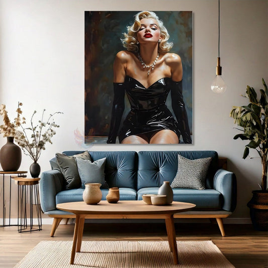 Marilyn Monroe in a Black Dress Canvas Painting Digital Print Office Home Painting