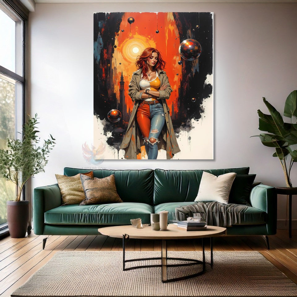 Turuncu Saçlı Kadın Kanvas Tablo Modern Sanat Duvar Tablosu