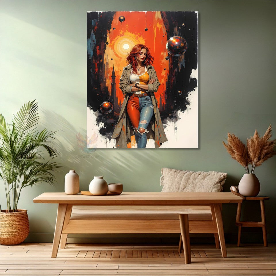 Turuncu Saçlı Kadın Kanvas Tablo Modern Sanat Duvar Tablosu