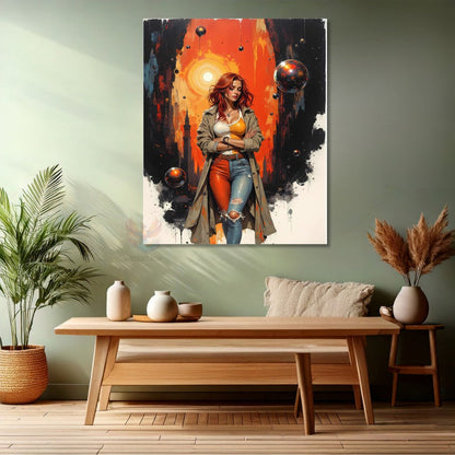 Turuncu Saçlı Kadın Kanvas Tablo Modern Sanat Duvar Tablosu