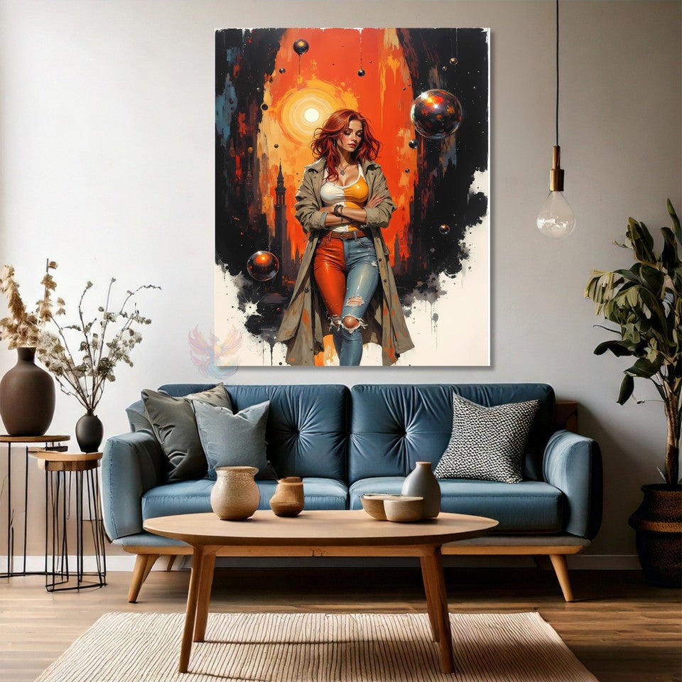 Turuncu Saçlı Kadın Kanvas Tablo Modern Sanat Duvar Tablosu