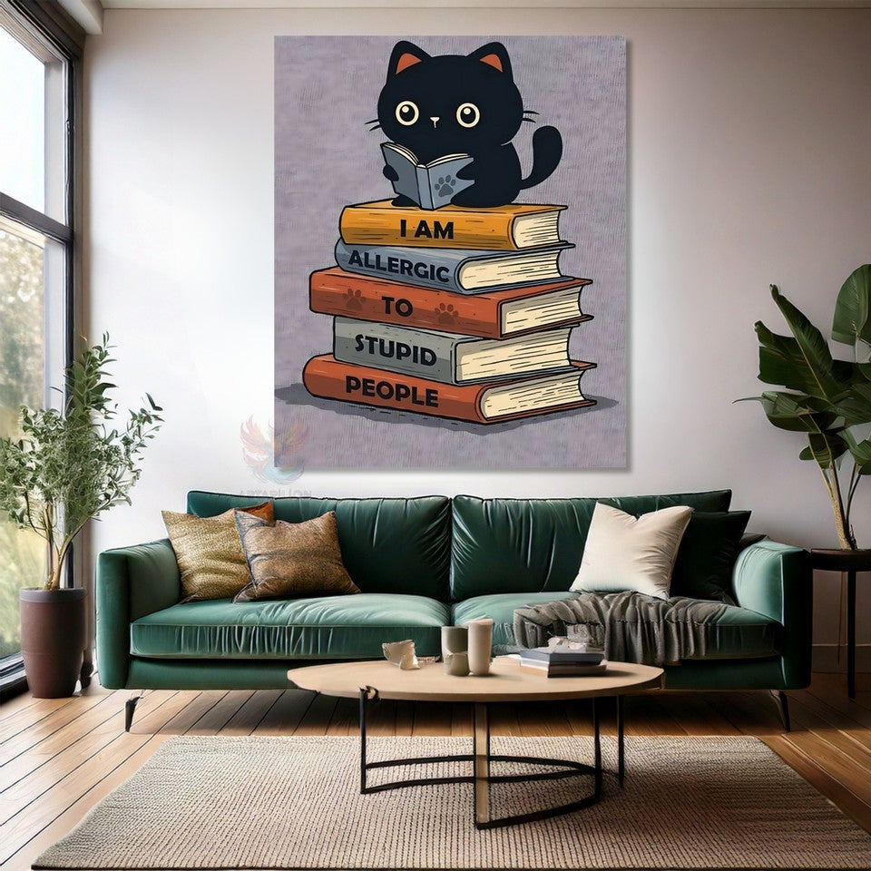 Sevimli Kedicik ve Kitapları Modeli Kedi Kanvas Tablo