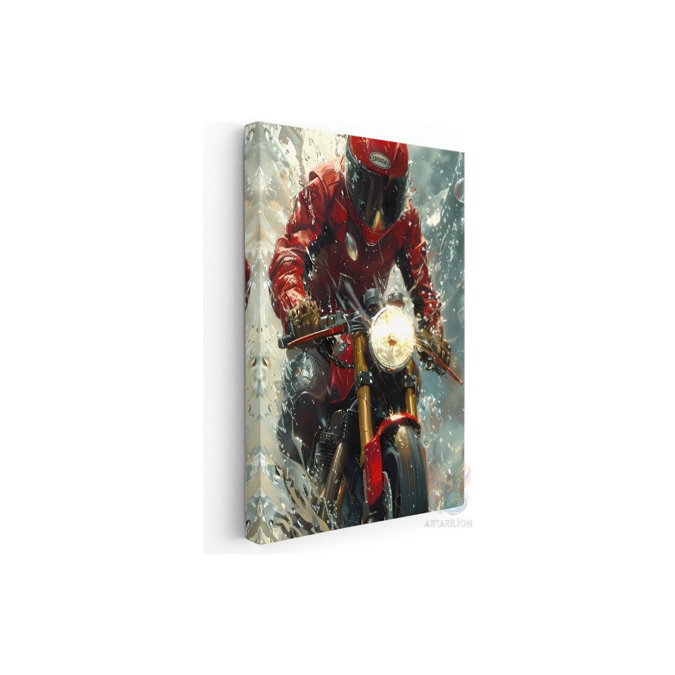 Red Biker Canvas Painting, Modern Teen Room Painting, Motorcycle Painting