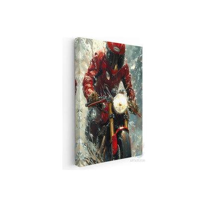 Red Biker Canvas Painting, Modern Teen Room Painting, Motorcycle Painting