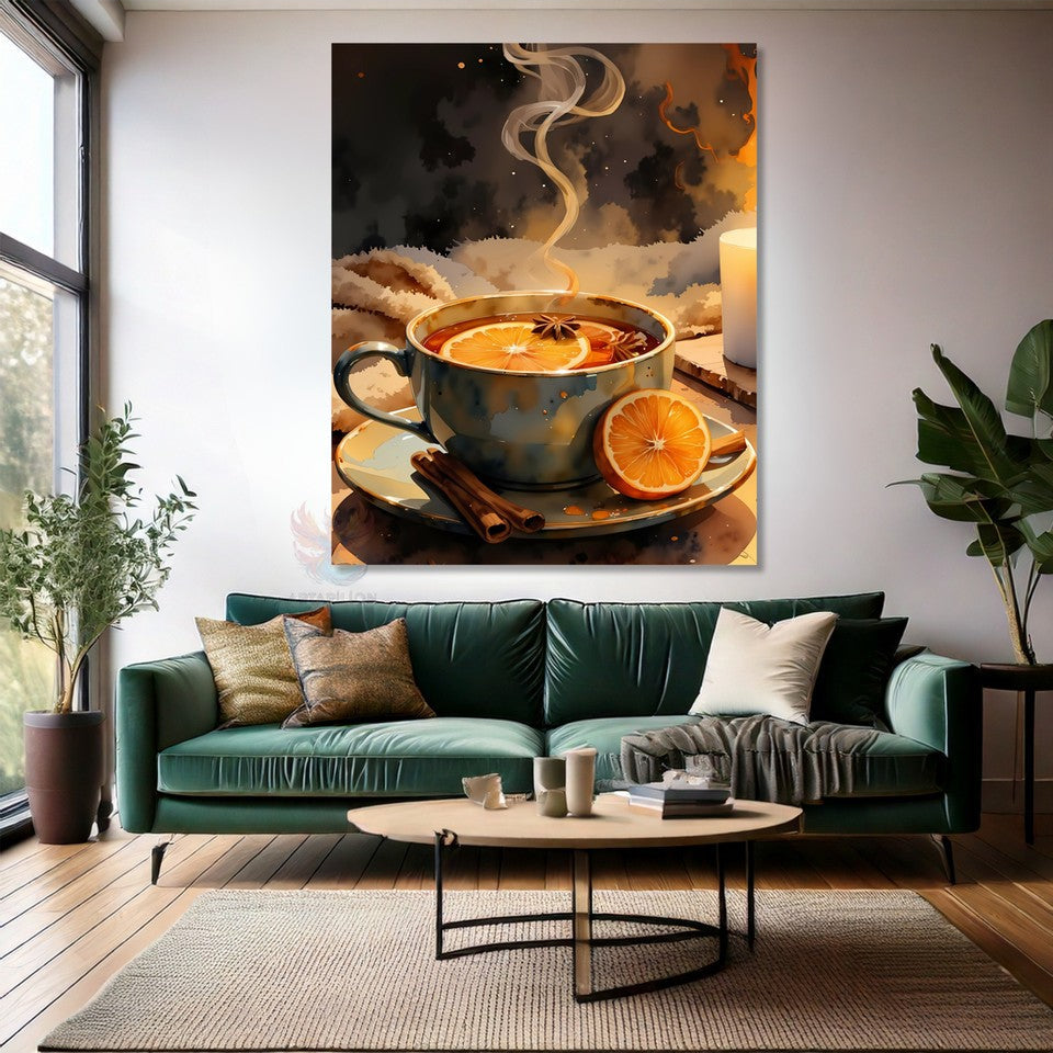 Portakal ve Kahve Görseli Kafe Mutfak Kanvas Tablo
