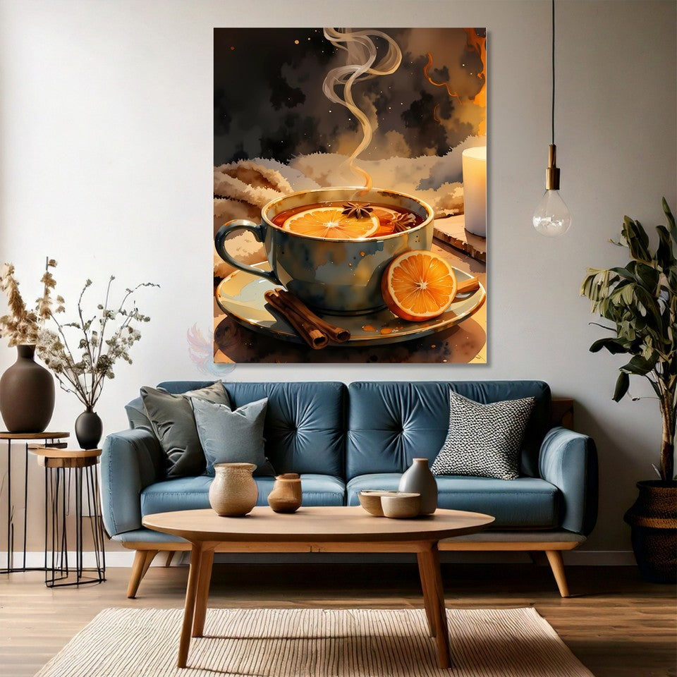 Portakal ve Kahve Görseli Kafe Mutfak Kanvas Tablo