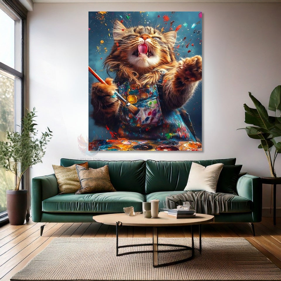 Ressam Kedi Modern Modeli Kanvas Tablo