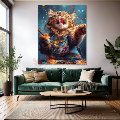 Ressam Kedi Tablosu Kanvas Modern Duvar Dekoru Kedi Tablo Modeli