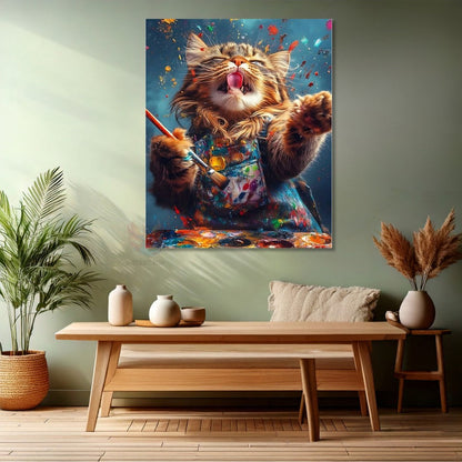 Ressam Kedi Tablosu Kanvas Modern Duvar Dekoru Kedi Tablo Modeli