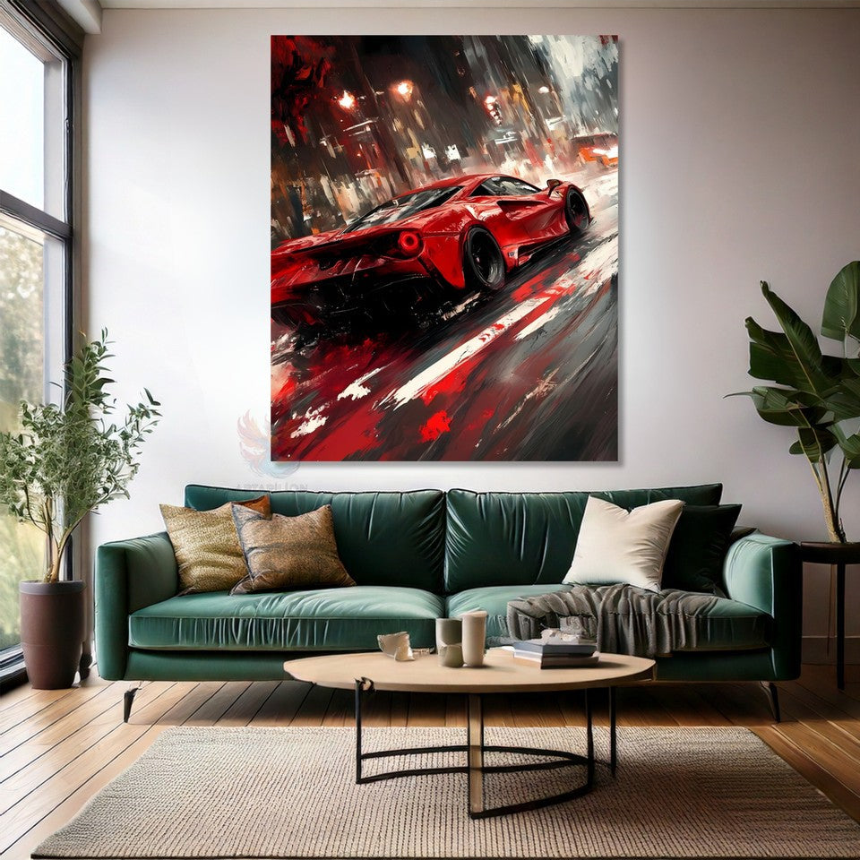 Kırmızı Spor Araba Kanvas Tablo Modern Araba Tablosu Genç Odası Tablosu