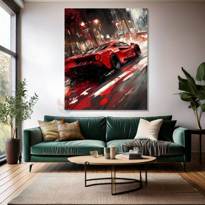 Kırmızı Spor Araba Kanvas Tablo Modern Araba Tablosu Genç Odası Tablosu