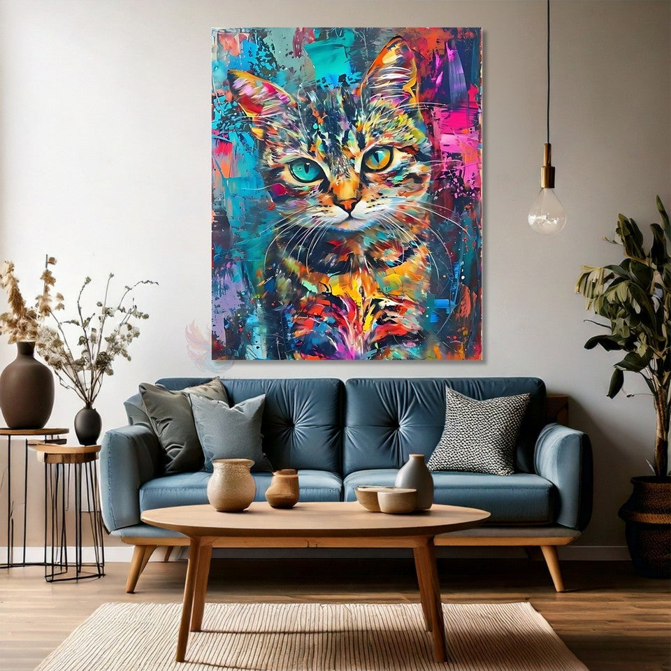 Renkli Sevimli Kedi Kanvas Tablo