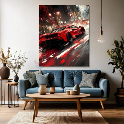 Kırmızı Spor Araba Kanvas Tablo Modern Araba Tablosu Genç Odası Tablosu