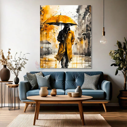 Sarı Şemsiyeli Adam Kanvas Tablo Modern Salon Tablosu Yeni Ev Dekoru