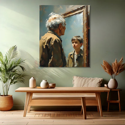 Genç ve Yaşlı Kanvas Tablo Düşündürücü Modern Sanat Duvar Tablosu