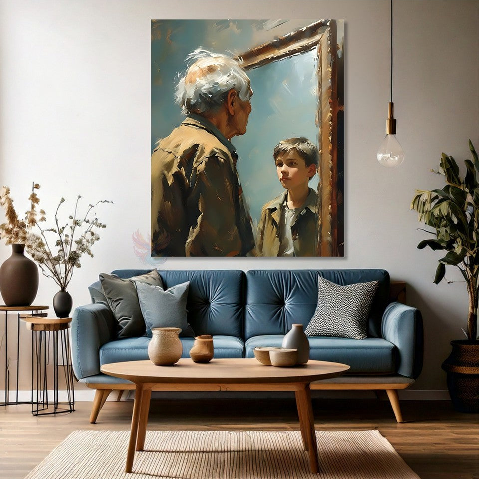 Genç ve Yaşlı Kanvas Tablo Düşündürücü Modern Sanat Duvar Tablosu