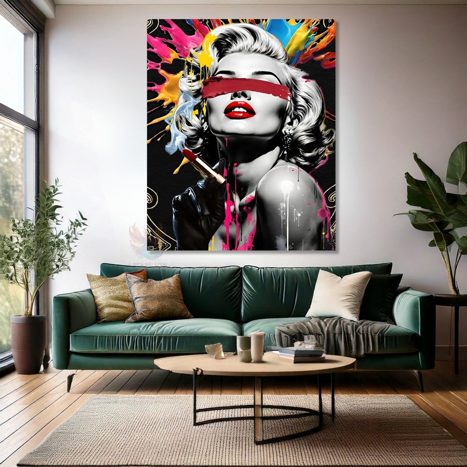 Lipstick Canvas Painting, Marilyn Monroe Canvas Painting, Digital Print, Office/Home Painting