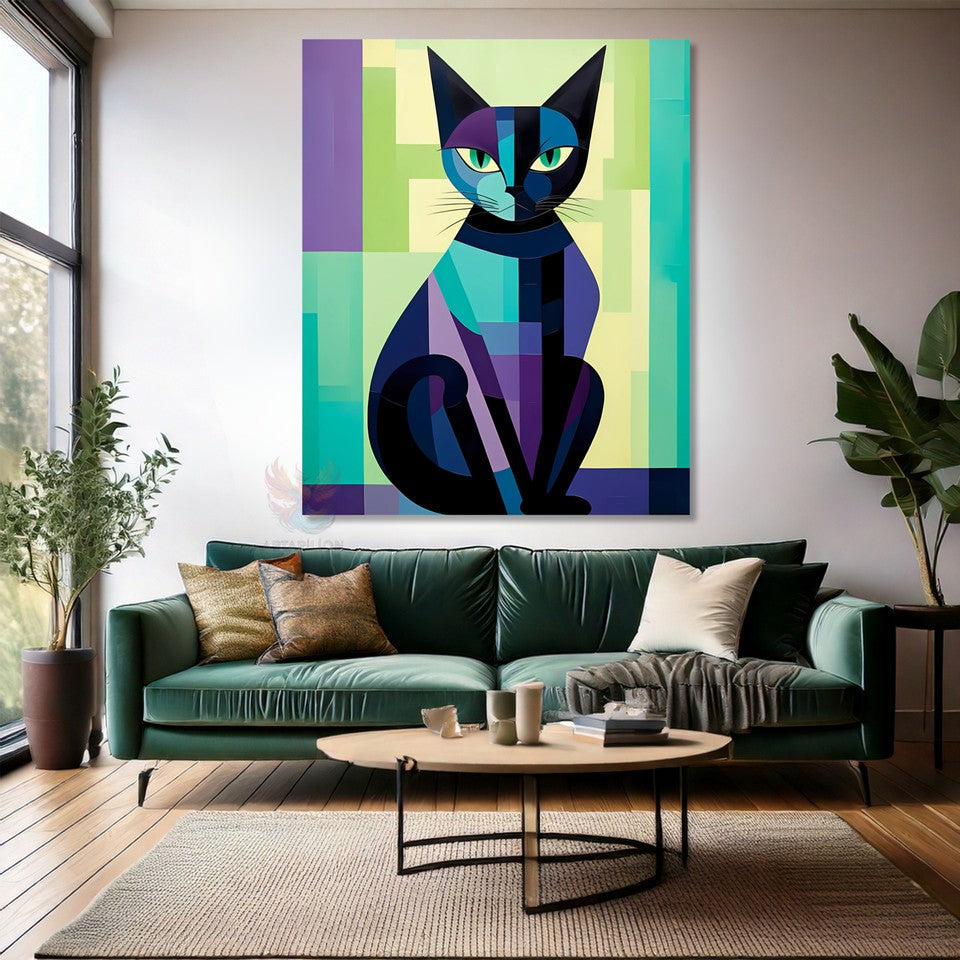 Mozaik Çizim Kedi Görseli Modern Kanvas Tablo