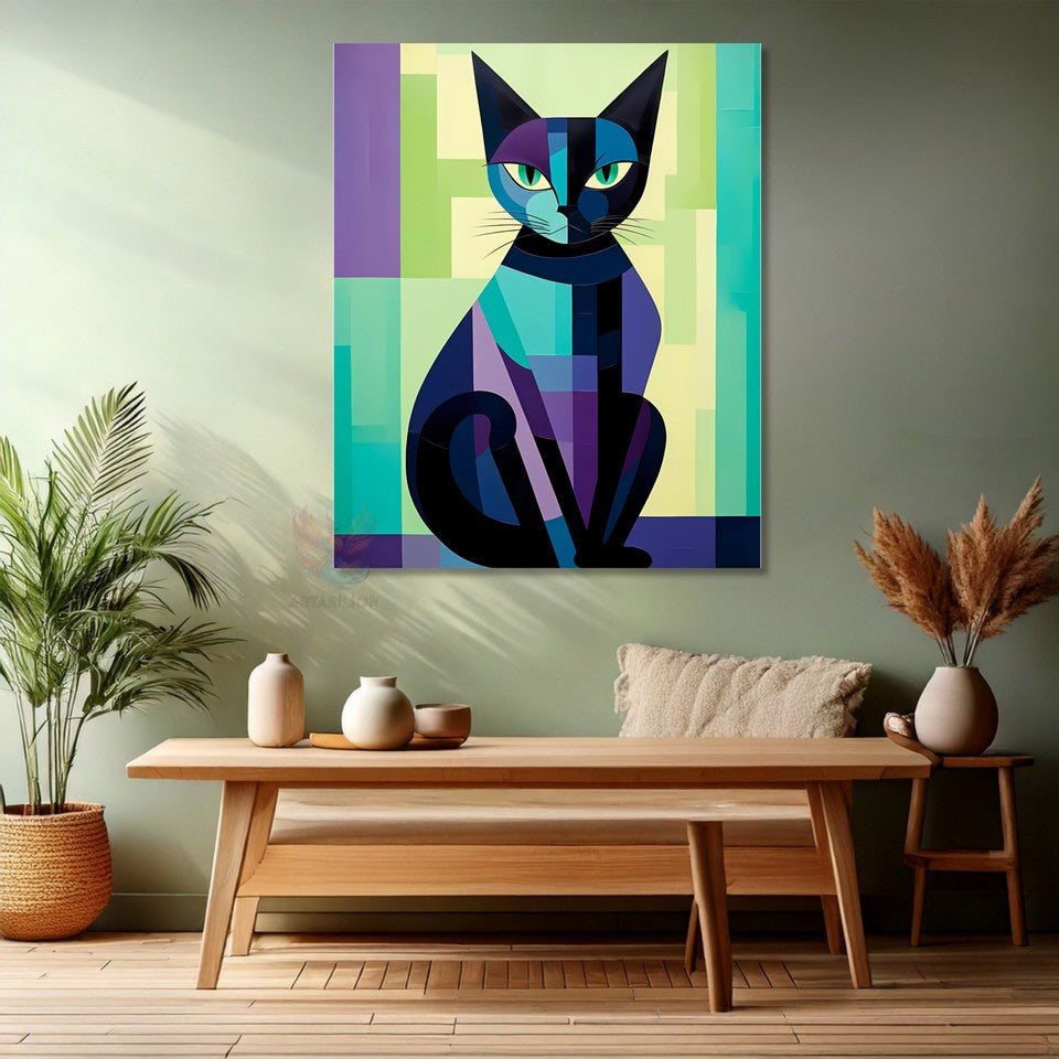 Mozaik Çizim Kedi Görseli Modern Kanvas Tablo