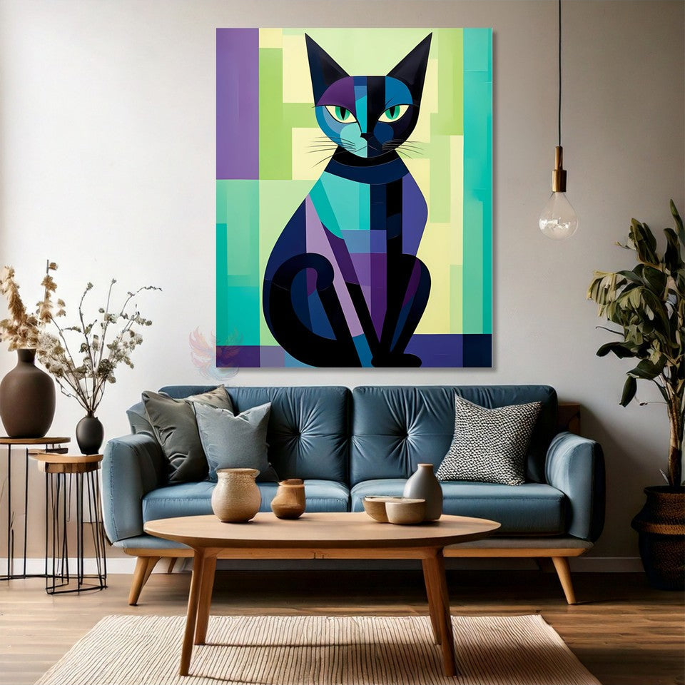 Mozaik Çizim Kedi Görseli Modern Kanvas Tablo