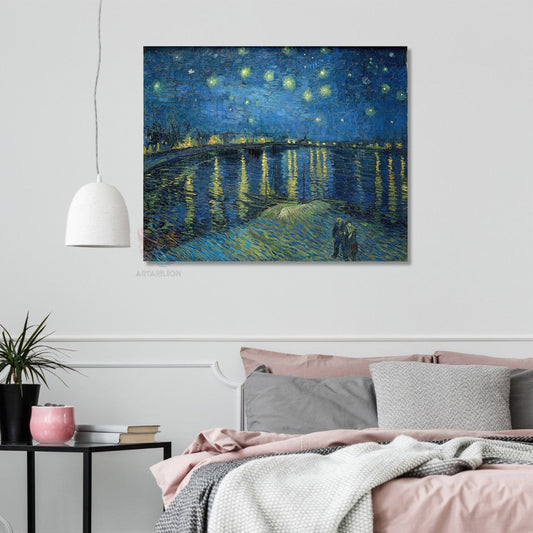 Kanvas Tablo Van Gogh Tablosu Ev Ofis Dekoru Rhone Üzerinde Yıldızlı Gece Klasik Duvar Tablosu