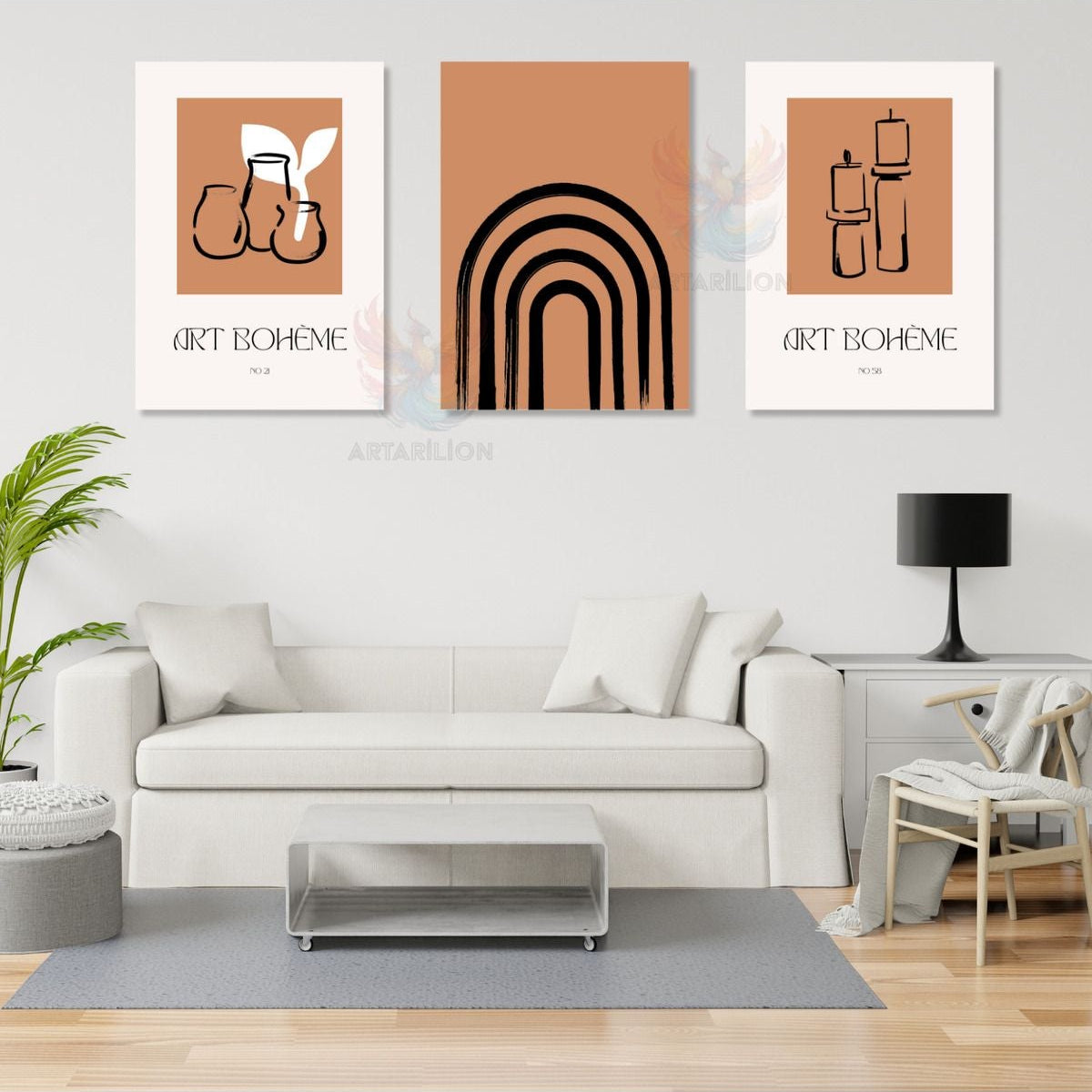 Set Minimalist Tasarım Şık Bohemian 3'lü Kanvas Tablo Seti