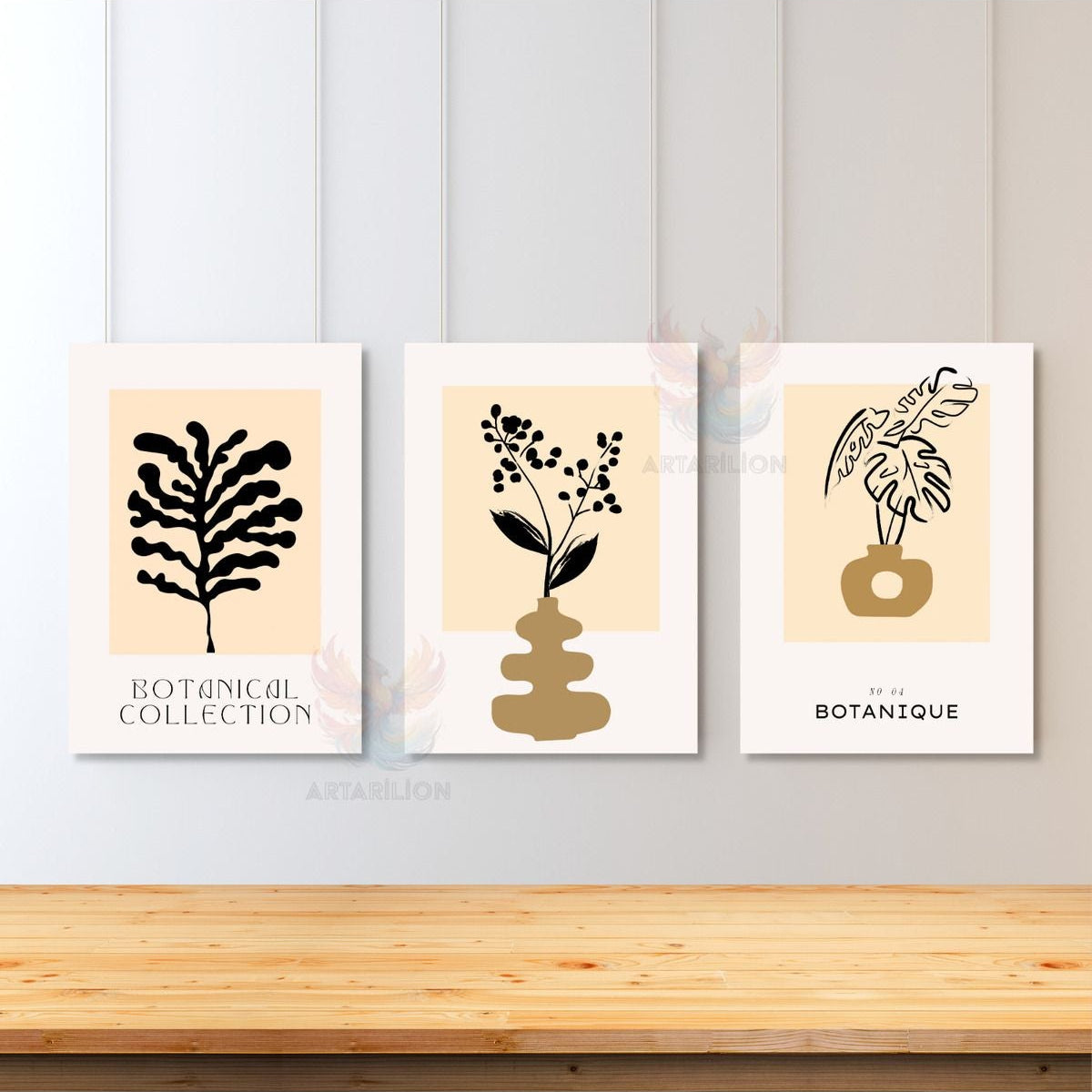 Set Minimalist Tasarım Oturma Odası Soyut Bitki Tabloları 3'lü Kanvas Tablo Seti