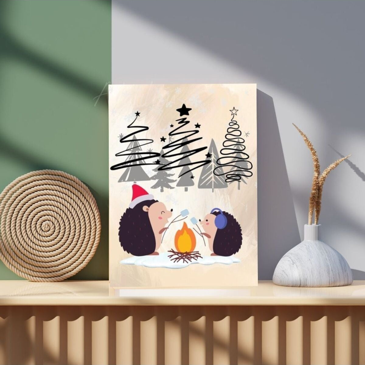 Canvas Digital HD Print Canvas Print Cute Hedgehogs Camping Wall Art