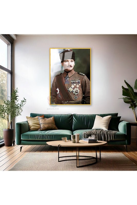 Atatürk Portre Metal Çerçeveli Cam Tablo Mustafa Kemal Atatürk Tablo Ev Ofis Dekorasyon Cam Tablo