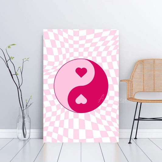 Kanvas Dijital HD Baskı Kanvas Tablo Pembe Kalpli Yin Yang Duvar Tablosu