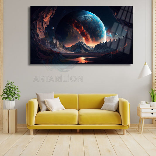 Kırılmaz Cam Soyut Tablo Gezegen HD Dijital Baskı Kırılmaz Cam Oturma Odası Tablosu