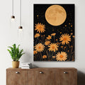Canvas Digital HD Print Canvas Painting Full Moon and Flowers Wall Art