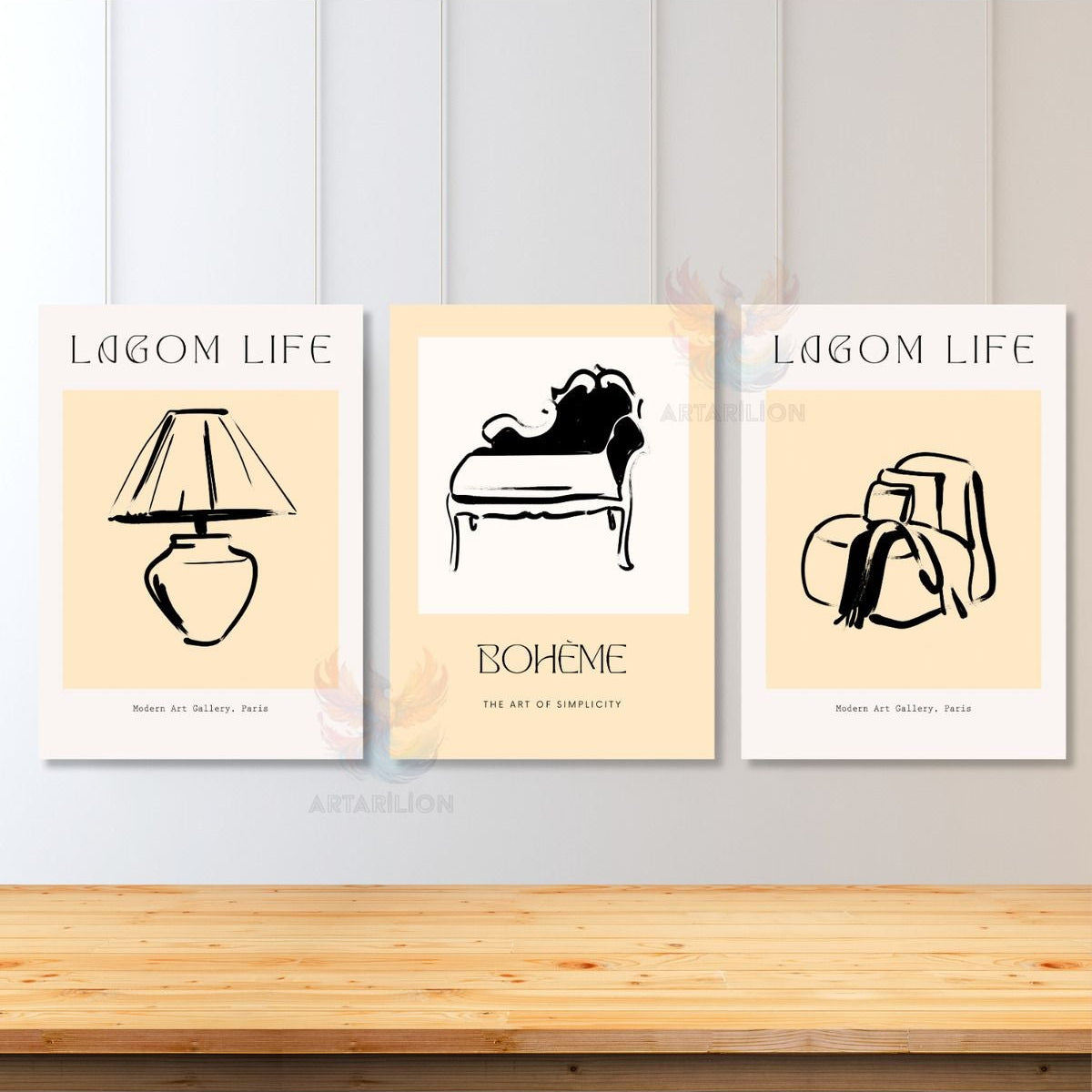 Set Minimalist Boho Modern Bohemian 3'lü Kanvas Tablo Seti
