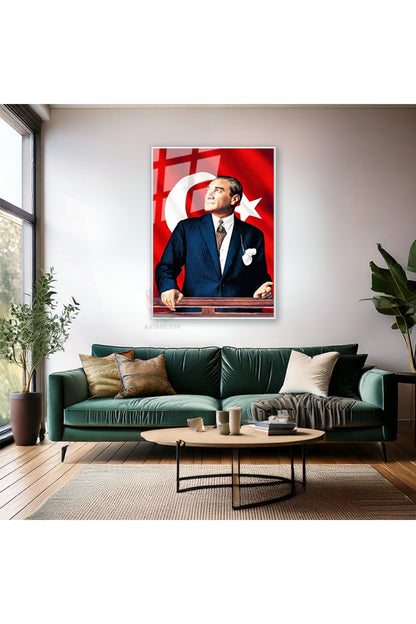 Atatürk ve Bayrak Metal Çerçeveli Cam Tablo Modeli Sınıf Tablosu Okul Ev Ofis Tablosu