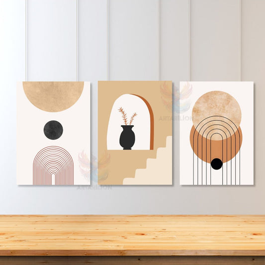 Set of 3 Canvas Paintings Minimalist Design Boho Modern Living Room Painting Bohemian Canvas Painting