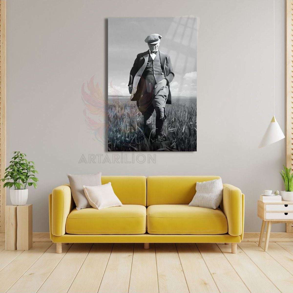 Siyah Beyaz Atatürk Görseli Kırılmaz Dijital Baskı Cam Tablo