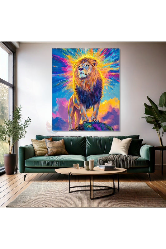 Aslan Tablosu Renkli Aslan Kanvas Salon Tablosu Modern Duvar Tablosu