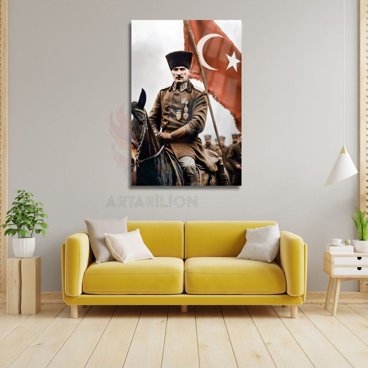 Ataturk and Turkish Flag Unbreakable Glass Painting Digital HD Print Painting Wall Decor