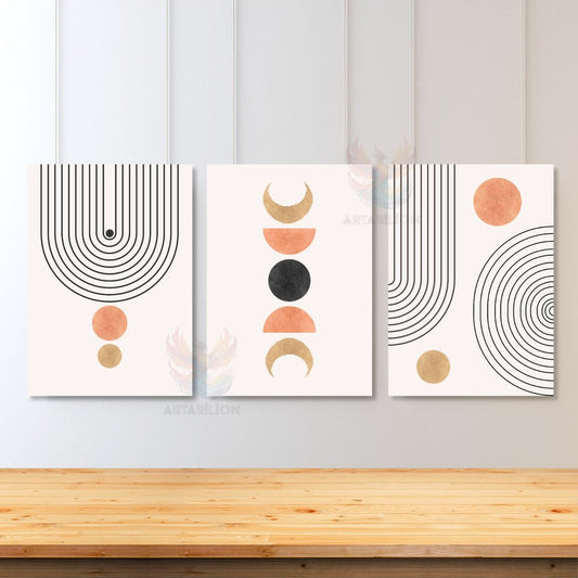 3'lü Set Kanvas Tablo Minimalist Boho Modern Line Art Duvar Tablosu Bohemian Kanvas Tablo