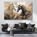 Black and White Horse and Flowers Canvas Painting Living Room Painting New Home Gift