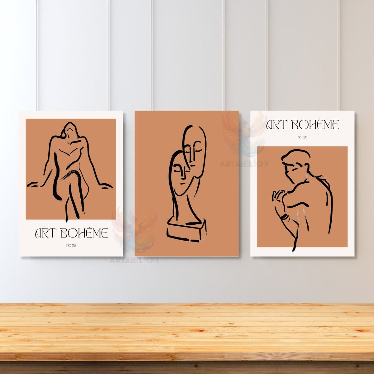Set Minimalist Tasarım Kadın Erkek Bohemian 3'lü Kanvas Tablo Seti