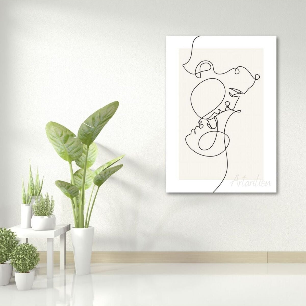 Dijital HD Baskı Minimalist Aşıklar Çizgi Art Kanvas Tablo