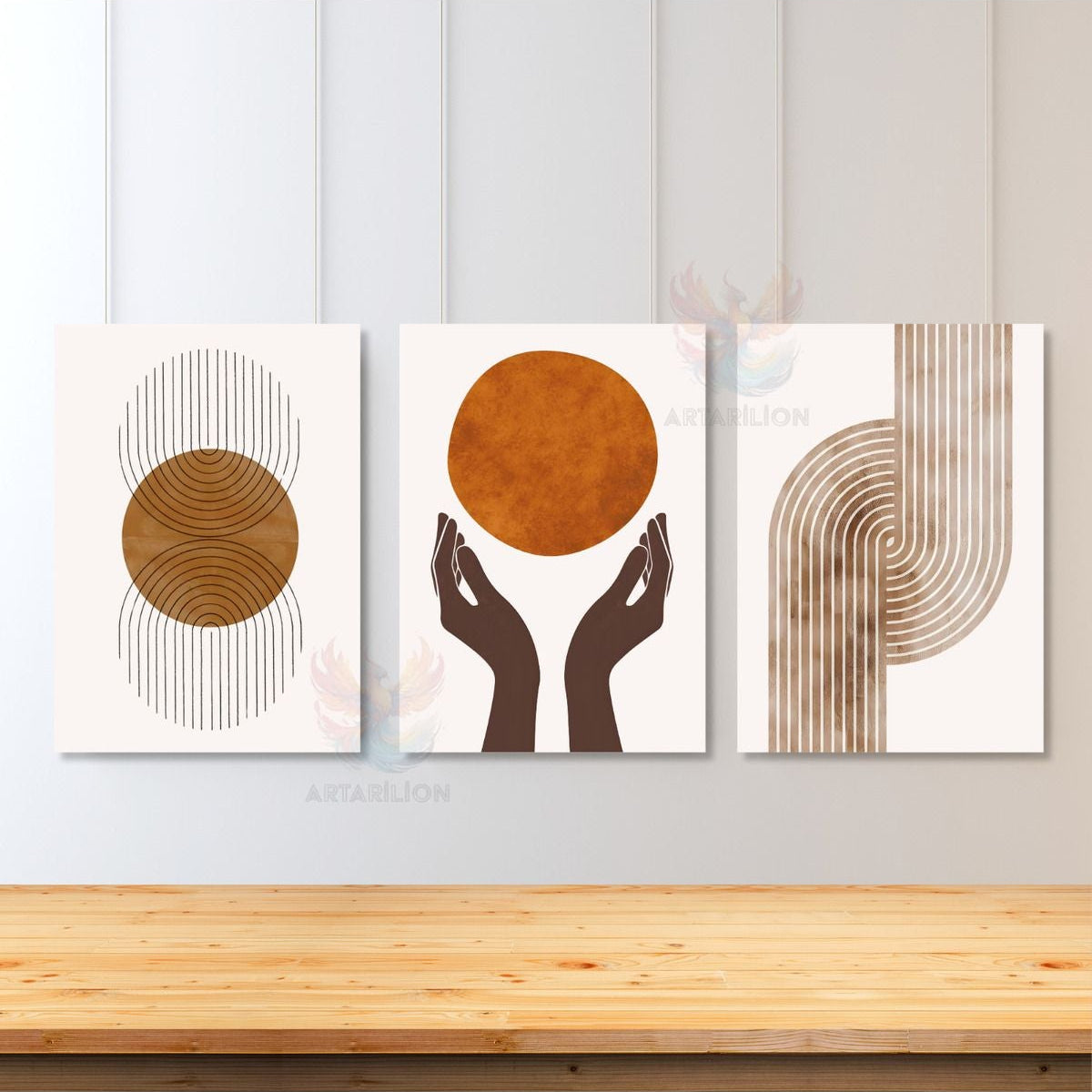Set Minimalist Tasarım Oturma Odası Bohemian 3'lü Kanvas Tablo Seti