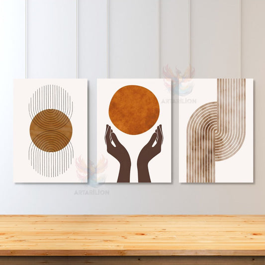 3'lü Set Kanvas Tablo Minimalist Tasarım Oturma Odası Tablosu Yeni Ev Hediyesi Bohemian Kanvas Tablo