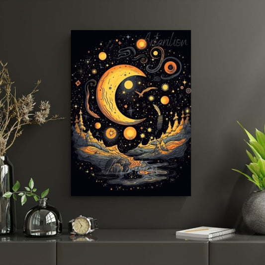 Kanvas Dijital HD Baskı Kanvas Tablo Gece Gökyüzü Ay Duvar Tablosu
