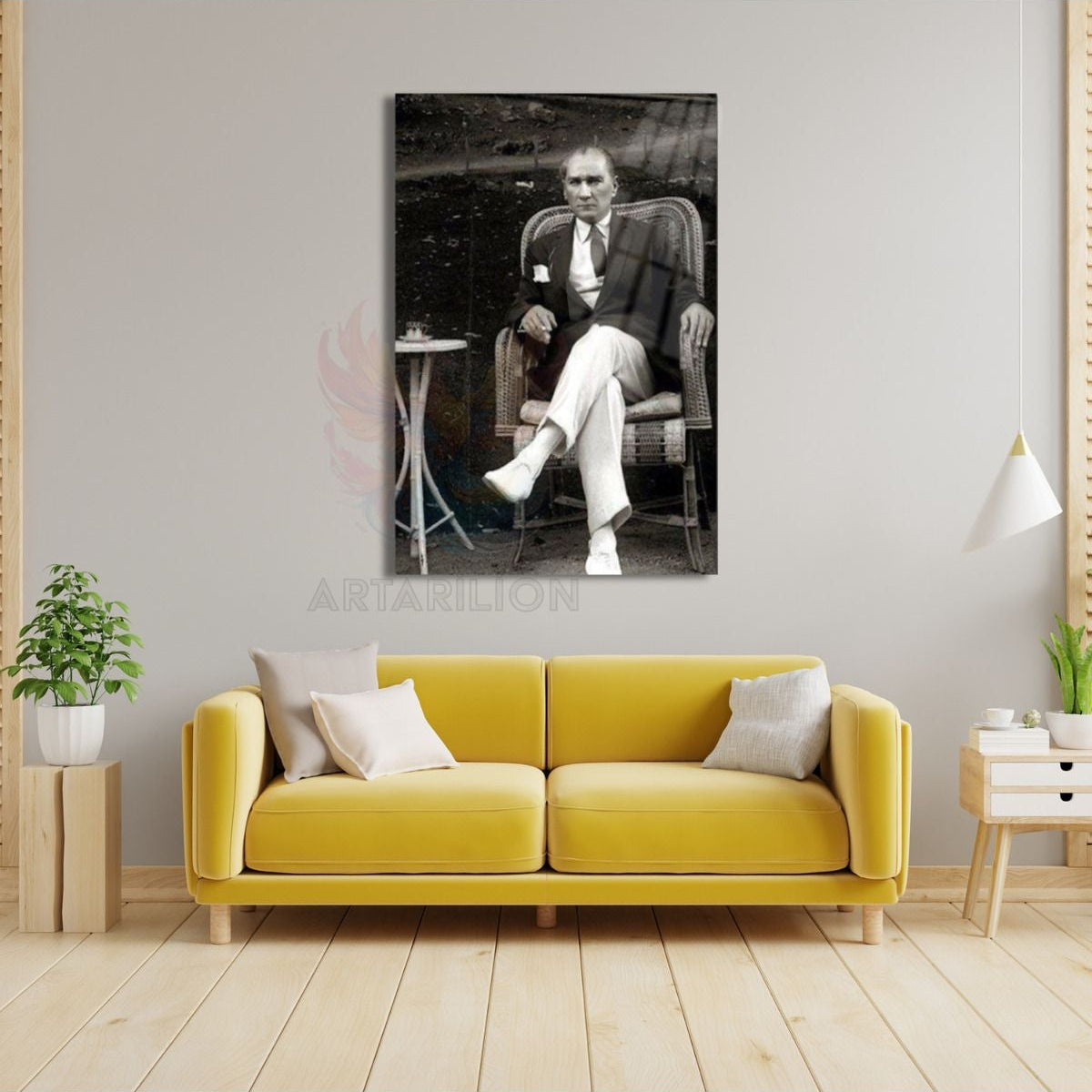 Kırılmaz Siyah Beyaz Atatürk Portresi Temalı Cam Tablo