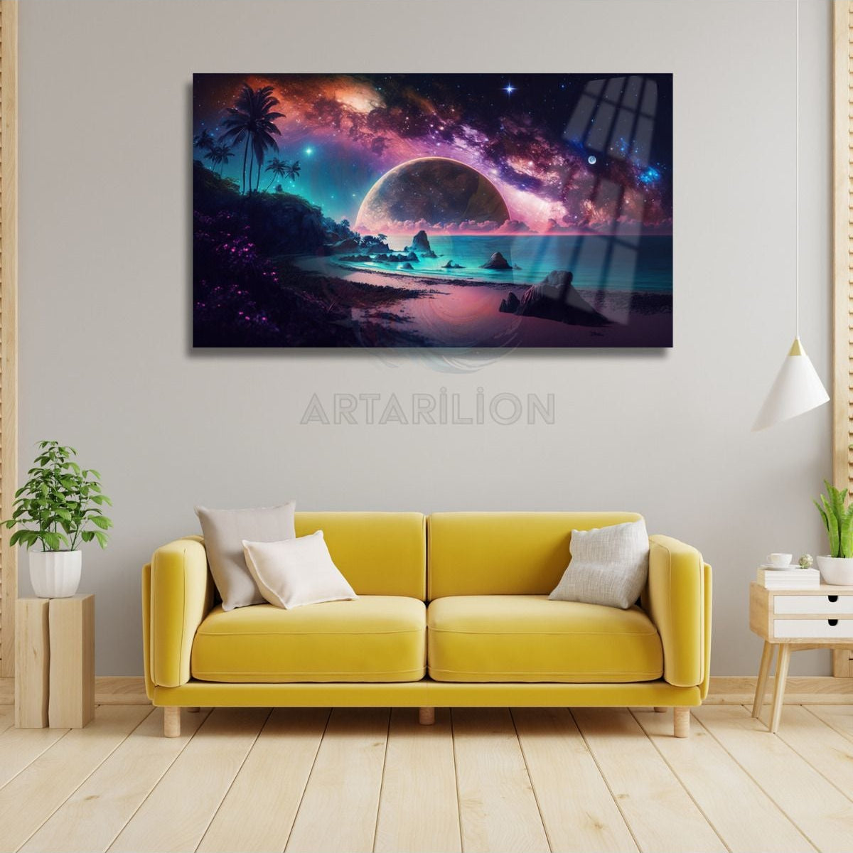 Galaksi Fantastik Manzara Kırılmaz Cam Tablo Modern Duvar Dekoru Dijital Baskı Tablo