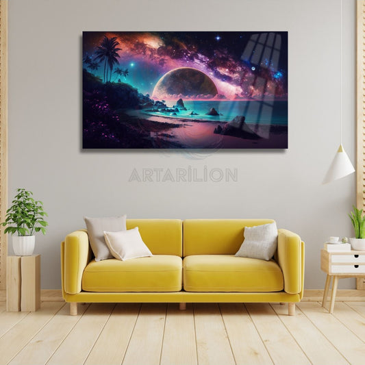 Galaksi Fantastik Manzara Kırılmaz Cam Tablo Modern Duvar Dekoru Dijital Baskı Tablo